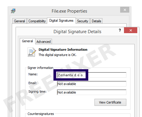 Screenshot of the Zemanta d.o.o. certificate